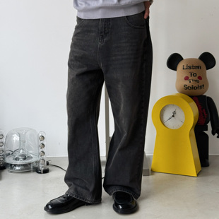 oarism 25SS 深灰色牛仔裤男女酵洗做旧纯棉宽松直筒休闲长裤春夏
