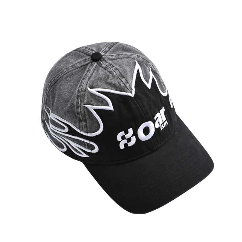 oarism 火焰鸭舌帽洗水贴布绣男女棒球帽磨毛手感软顶寇克船长