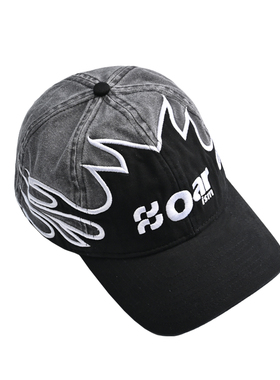 oarism 火焰鸭舌帽洗水贴布绣男女棒球帽磨毛手感软顶寇克船长