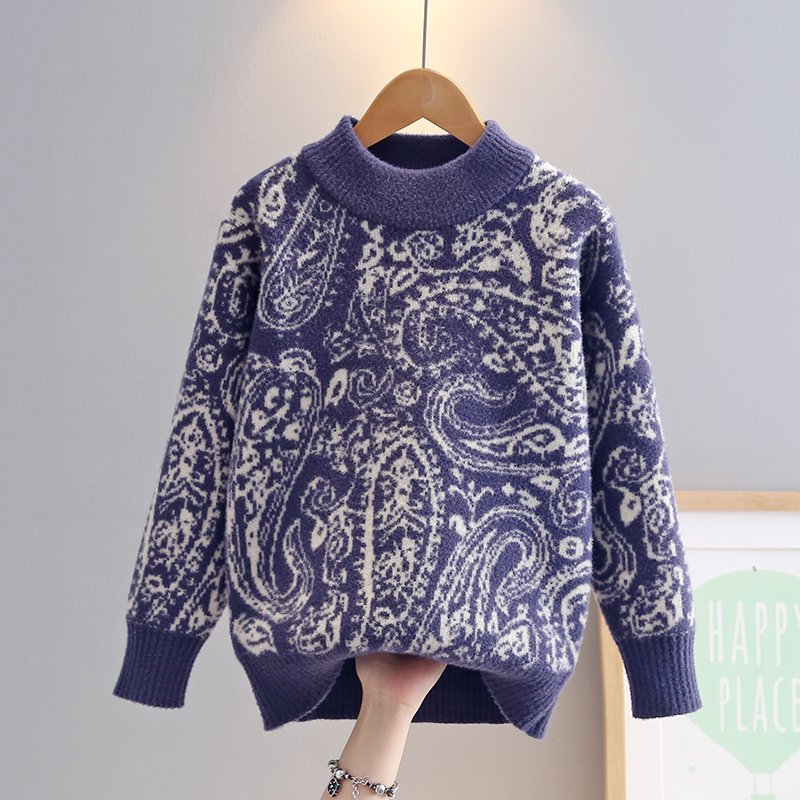 男童毛衣加厚2025秋冬新款老花儿童针织衫男孩套头洋气打底上衣