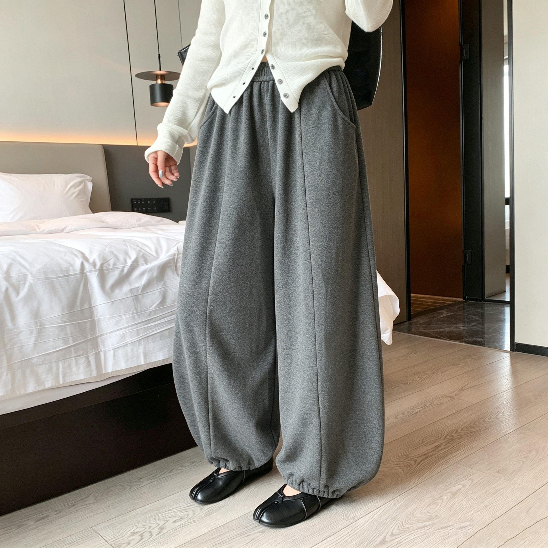 休闲裤2026早秋新款灰色裤子女阔腿裤慵懒风春秋弯刀裤镰刀香蕉裤