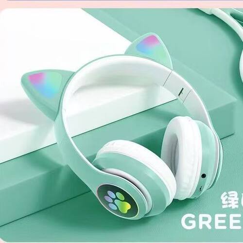 跨境STN-28猫耳头戴式蓝牙耳机游戏插卡FM通话支持一件代发萌趣