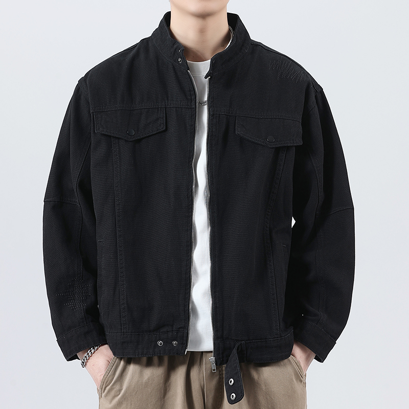 美式黑色水洗牛仔外套男衬衫