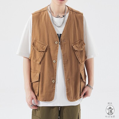 牛仔马甲男款工装无袖坎肩背心