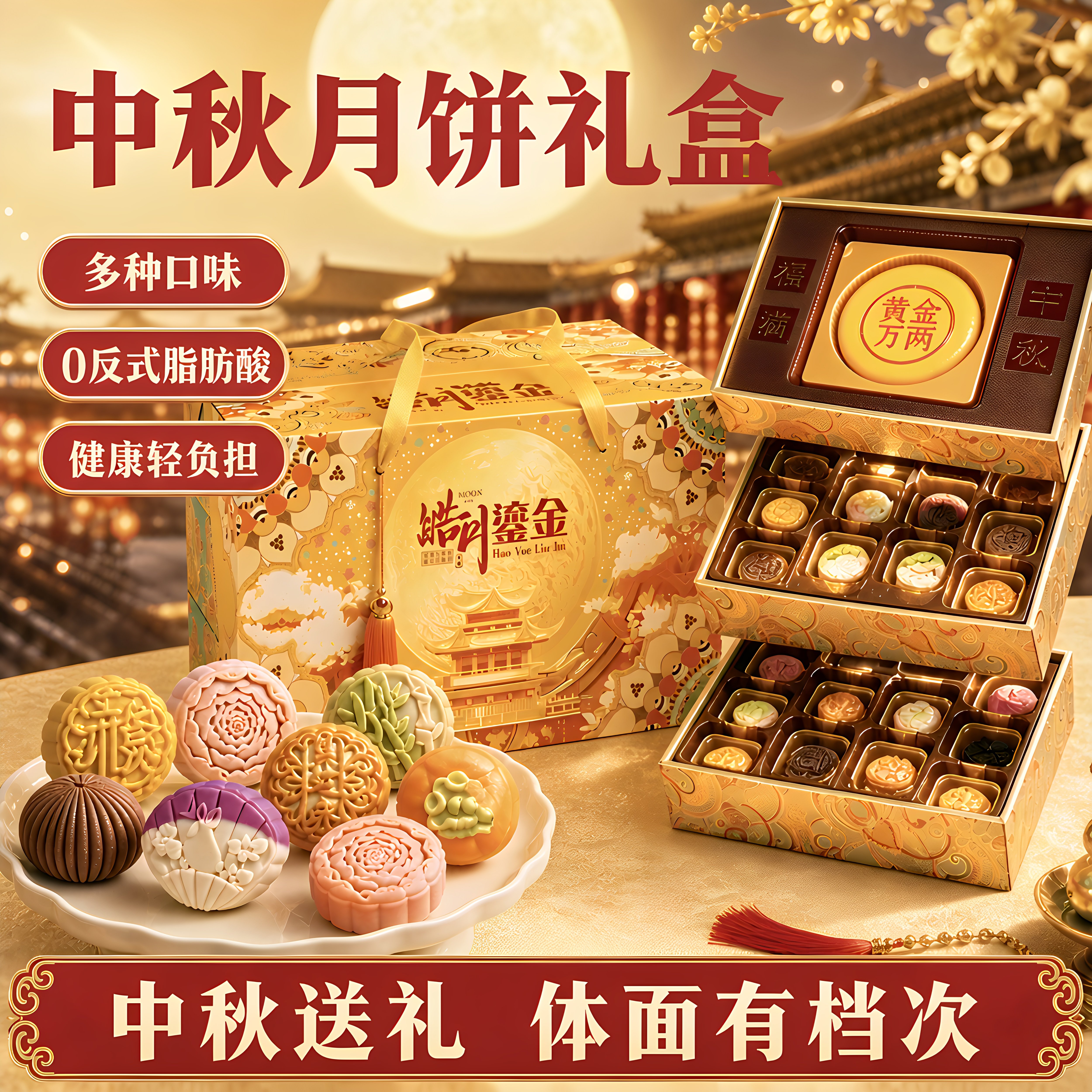 月饼多口味蛋黄莲蓉流心高档礼盒