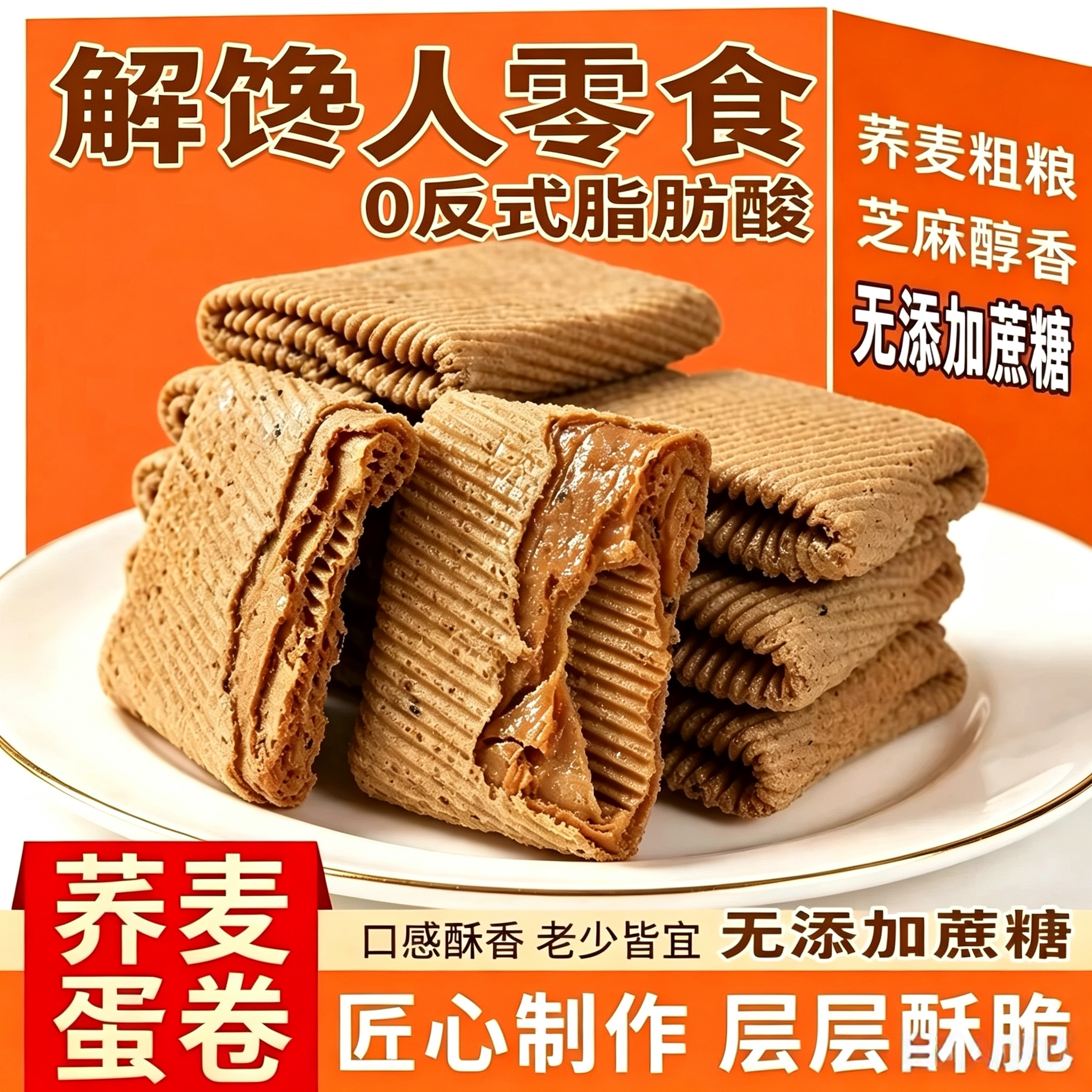 无蔗糖荞麦凤凰卷粗粮手工鸡蛋卷控糖糖尿人代餐解馋传统糕点零食