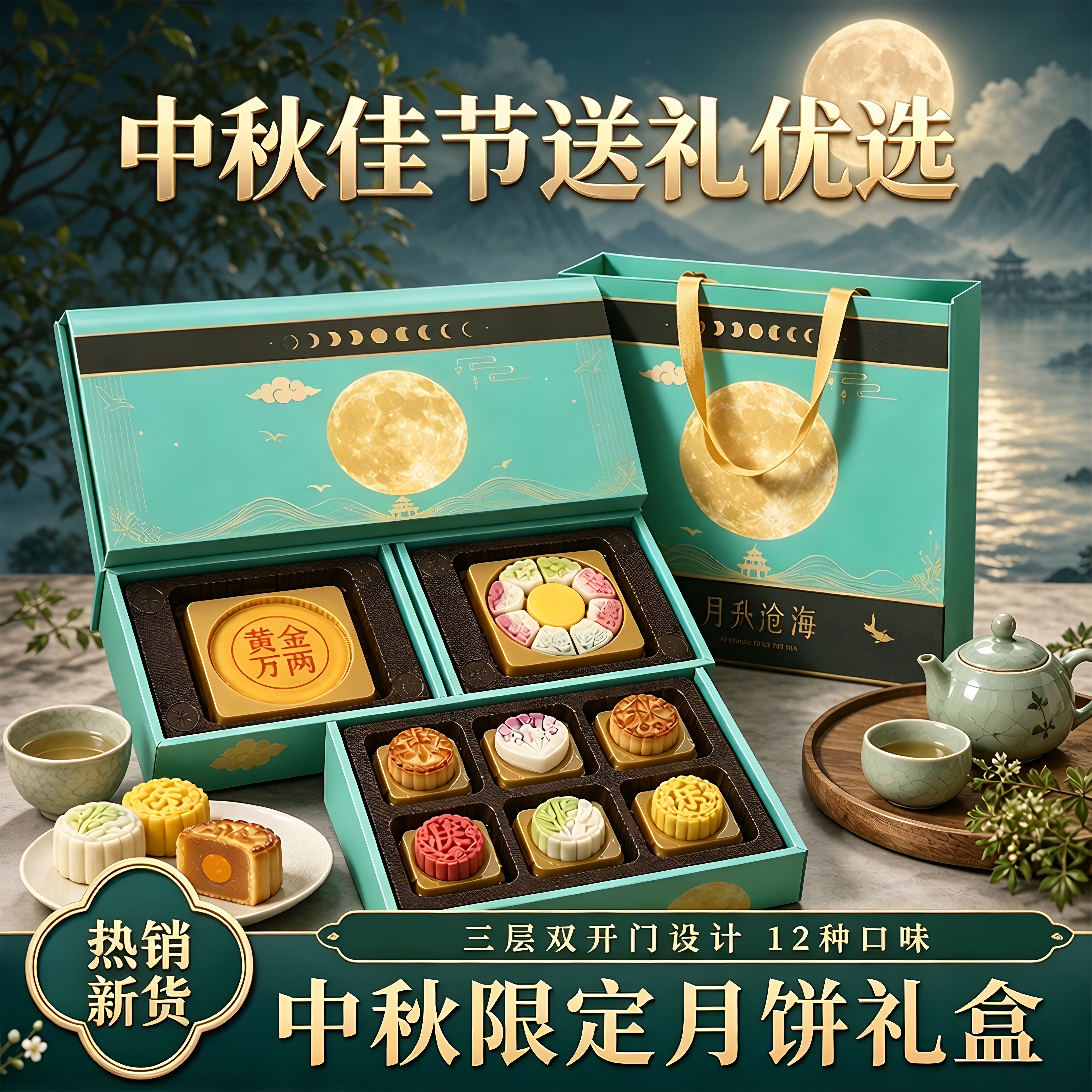 月升沧海广式月饼大礼盒中秋佳节