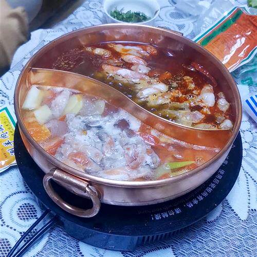 加厚纯铜火锅纯手工铜锅老式铜火锅家用鸳鸯锅涮肉熬汤复古紫铜盆