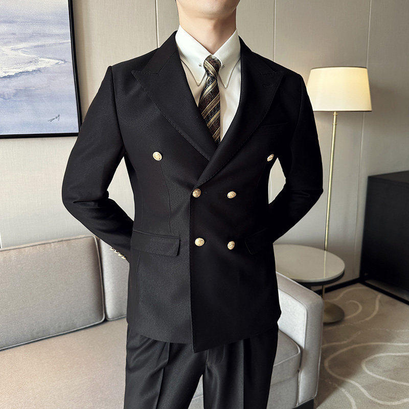 布雷泽英伦风男士西装套装金属纽西服套装