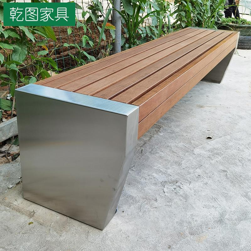 不锈钢坐凳室外休闲防腐木长凳公园椅子户外实木座椅庭院塑木长椅