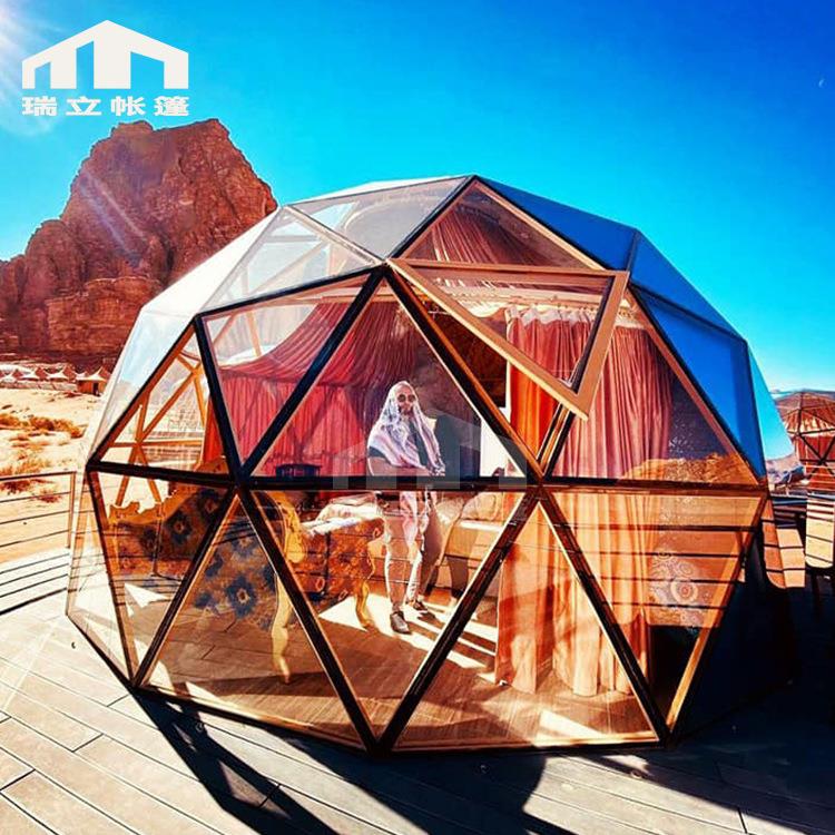 网红玻璃帐篷酒店沙漠营地星空帐篷铝合金框架透明钢化玻璃帐篷