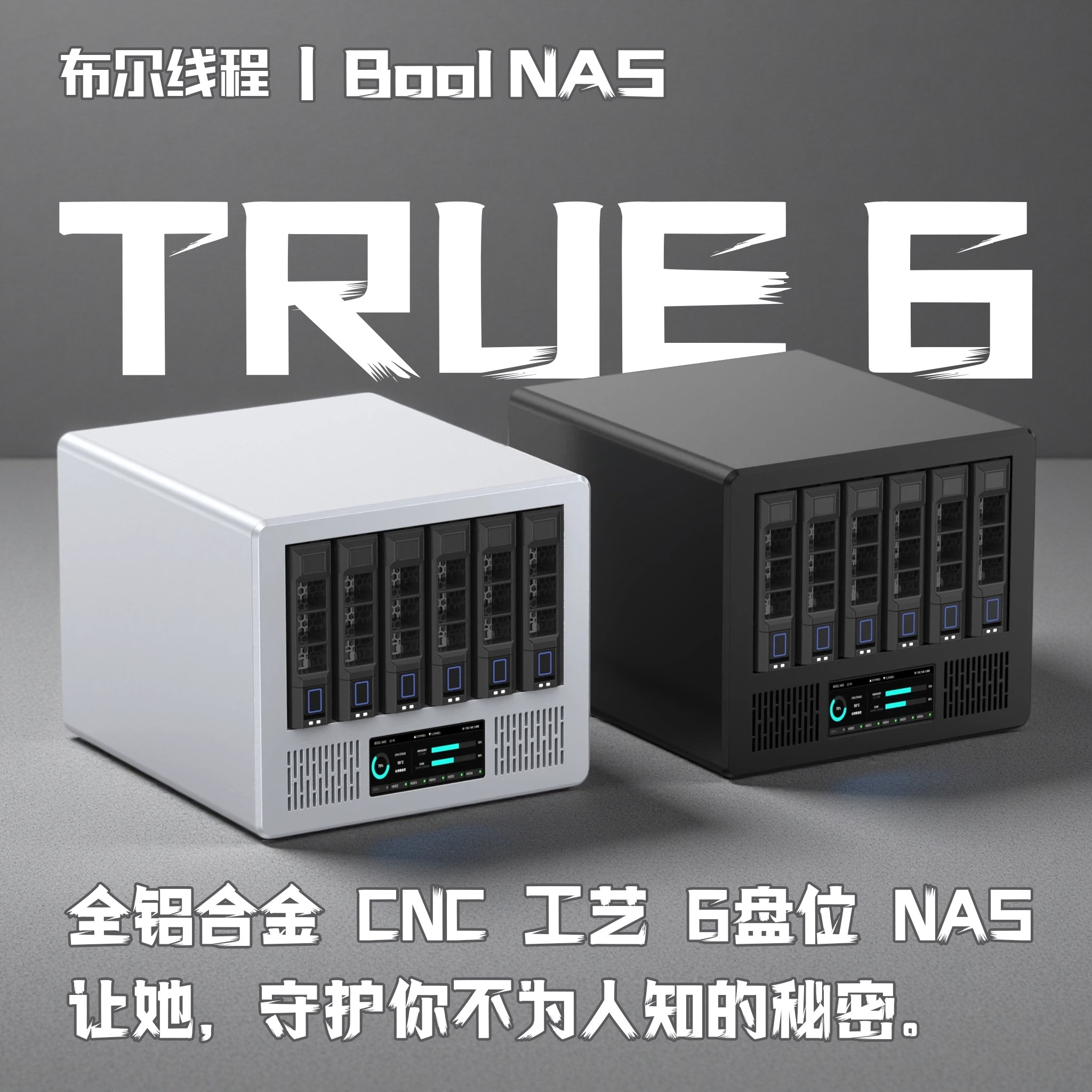 布尔线程 True6︱全铝CNC 6盘位NAS机箱3.5寸小型DIY网络存储设备