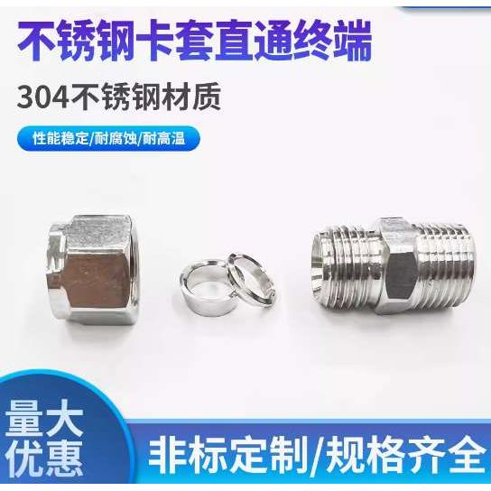 304不锈钢外螺纹直通终端卡套1寸铜管免焊接接头PT RC R ZG1英寸