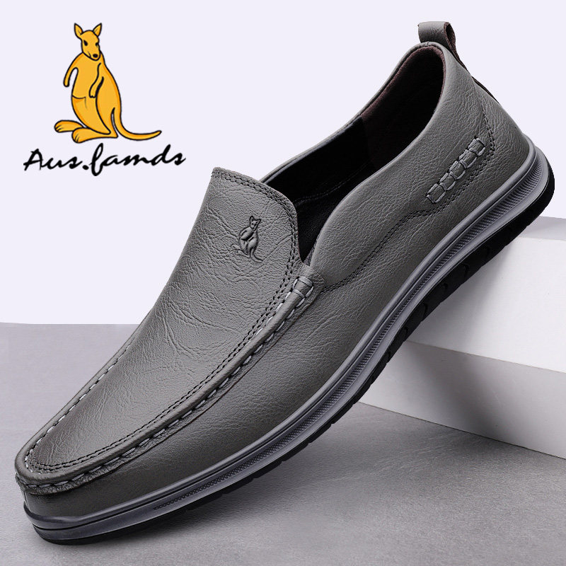 澳洲名袋鼠冬季新款真皮加厚一脚蹬休闲皮鞋男百搭厚底商务鞋子男