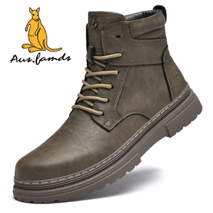 靴男 AUSFAMDS 澳洲名袋鼠秋季 新款 高帮休闲马丁靴男耐磨防滑工装