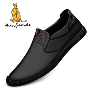 澳洲名袋鼠皮鞋男士冬季新款真皮软皮一脚蹬商务正装休闲爸爸鞋