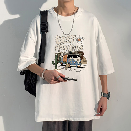 重磅夏季新款短袖t恤男美式复古青少年宽松休闲高街潮牌半袖体恤