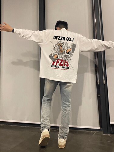 美式复古风hiphop重磅内搭长袖纯棉T恤男款秋季潮牌宽松收口上衣