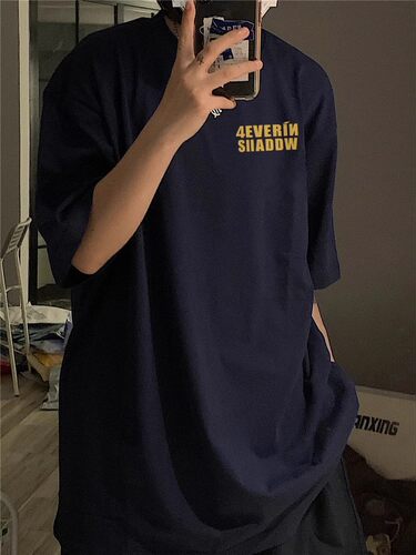 美式复古hiphop短袖t恤男女情侣装夏oversize纯棉重磅藏青色上衣