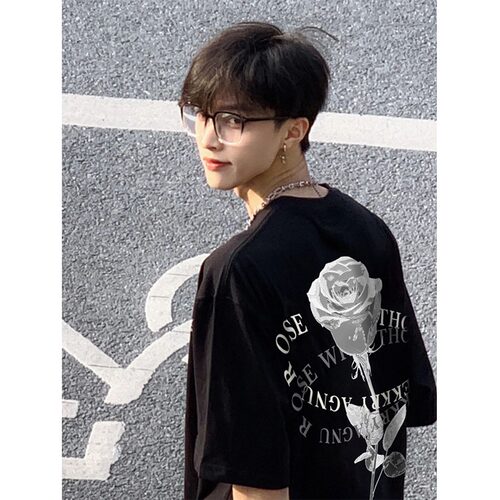 hiphop美式复古印花纯棉短袖T恤男2024夏季新款潮牌高街宽松上衣