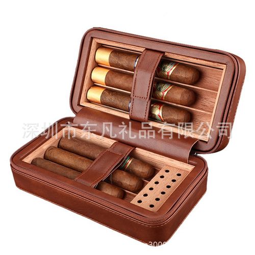 雪松木高级皮质防风雪茄礼盒便携式6支套装雪茄包保湿随身雪茄盒