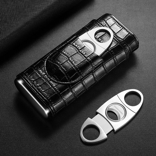 茄龙 （CIGARLOONG）雪茄套天然雪松木贴合保湿牛皮革面料