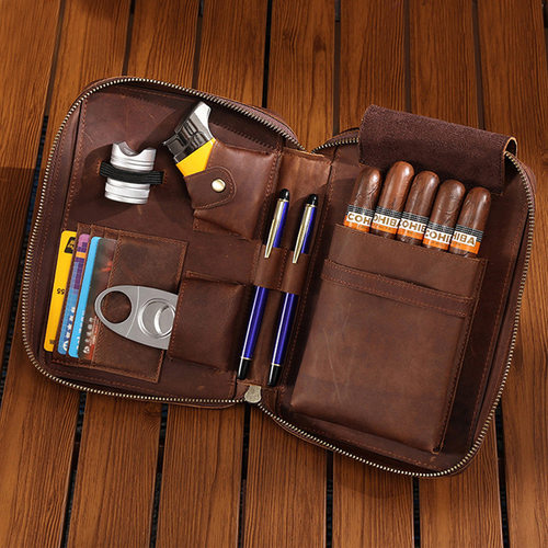 复古疯马牛皮2支装雪茄套便携雪茄盒真皮雪茄收纳CH-25AT1