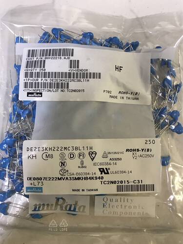 DE2E3KH222MC3BL11H 250V2200PF  Y2 X1 muRata 村田