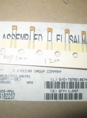 SR151A561JAATR1  直插多层陶瓷电容器 100V560pF 5%  AVX C0G