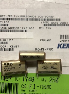 PMR209MC6100M100R30 薄膜电容器 250V 100nF 100R X2 KEMET RIFA