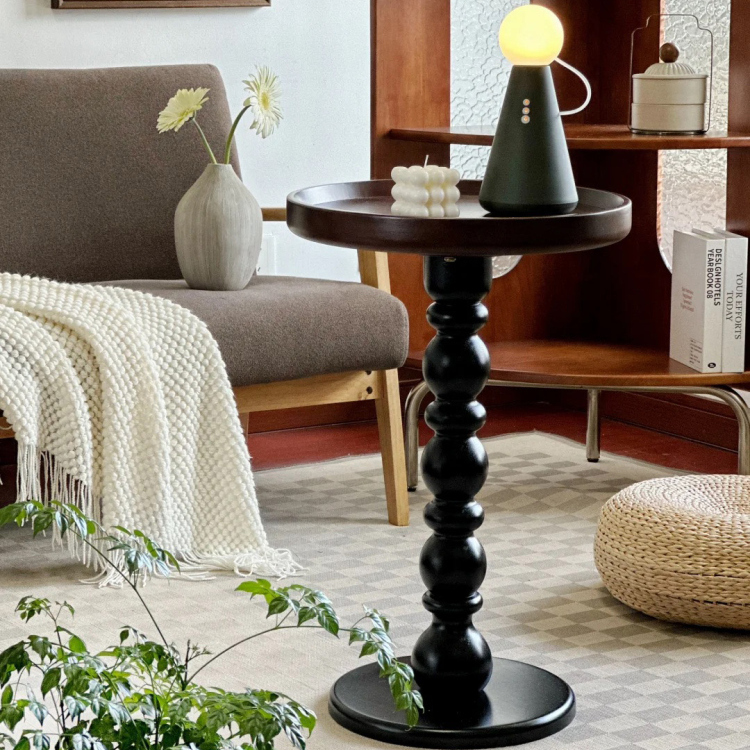 美式实木沙发克拉边几简约设计师桌子法式咖啡桌中复古圆形小茶几