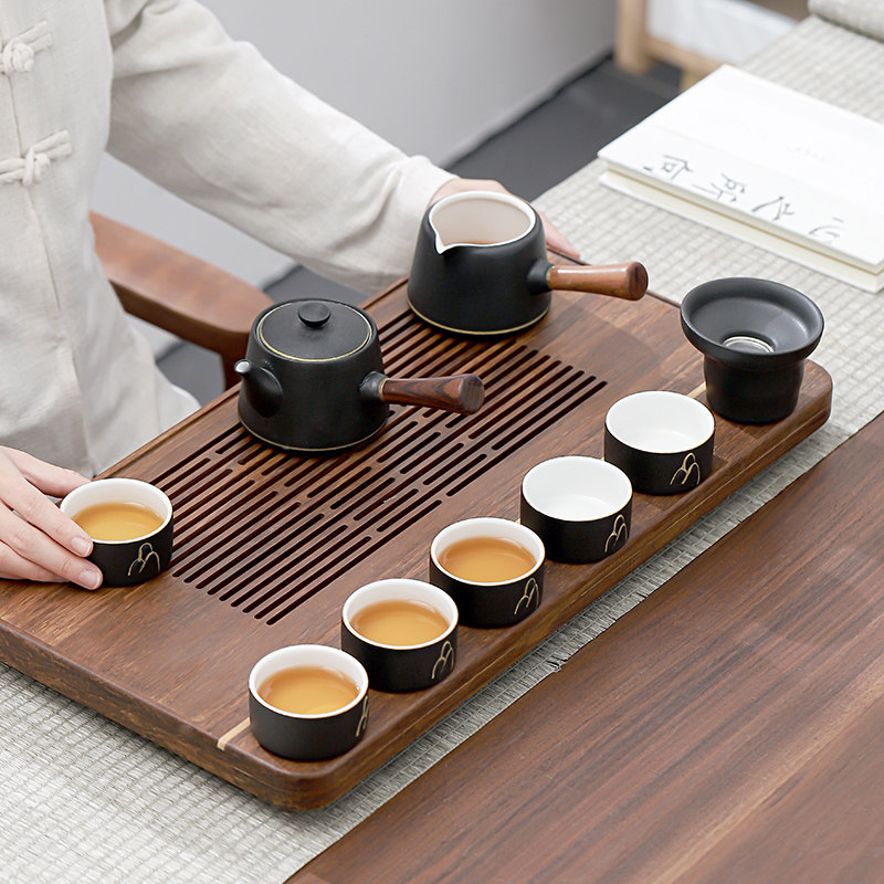 侧把功夫茶盘茶具套装家用防烫简约办公黑陶茶壶盖碗茶道杯洗整套,餐饮具,整套茶具,淘宝优惠券,粉丝福利购,淘宝优惠卷