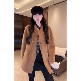 大李plus高级100长羊毛加厚皮草外套女冬季双排扣中长款毛毛大衣