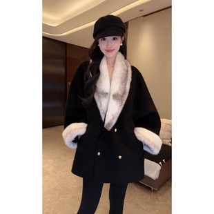 保暖高级贵气大衣 10羊绒90羊毛毛呢外套女冬季 大李plus 银十字貂