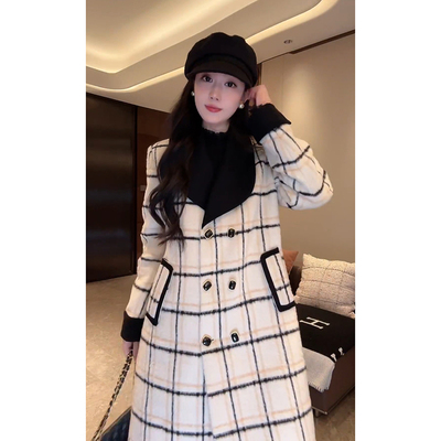 羊毛格子95鹅绒羽绒服毛呢大衣女