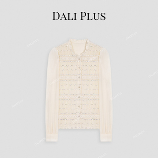 重工立体捏褶精致奢华彩色珠片泡泡袖 D4ST0304 衬衫