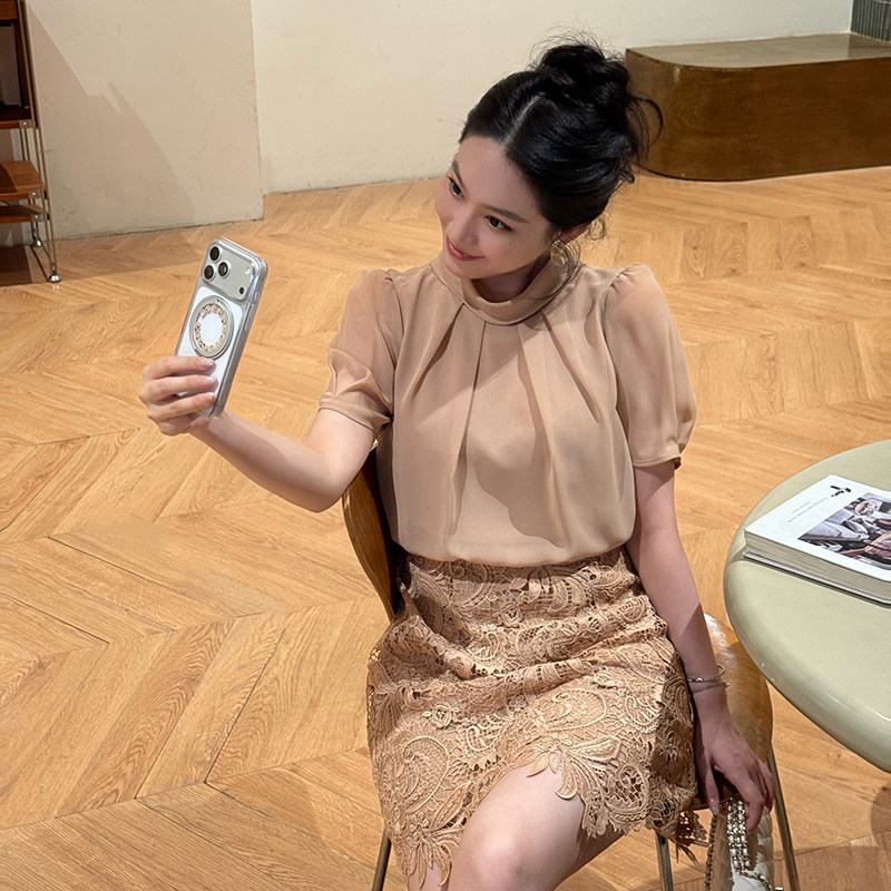 大李plus高定水溶蕾丝拼接圆领连衣裙女夏季法式御姐风长款裙子