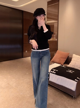 大李plus“加绒钻石牛仔裤”高腰两粒扣显瘦通勤百搭长裤D5MM3270