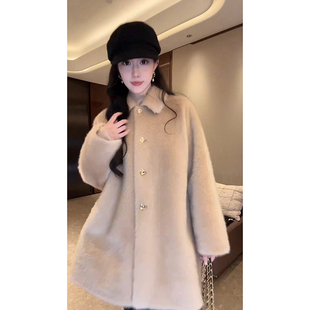加厚毛呢大衣 金色长款 D5SZ8248 100羊毛直毛拉毛外套 大李plus