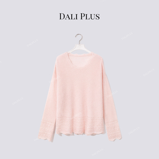 “苏力羊驼花边圆领套衫上衣”波浪领长袖针织-D5CK2068