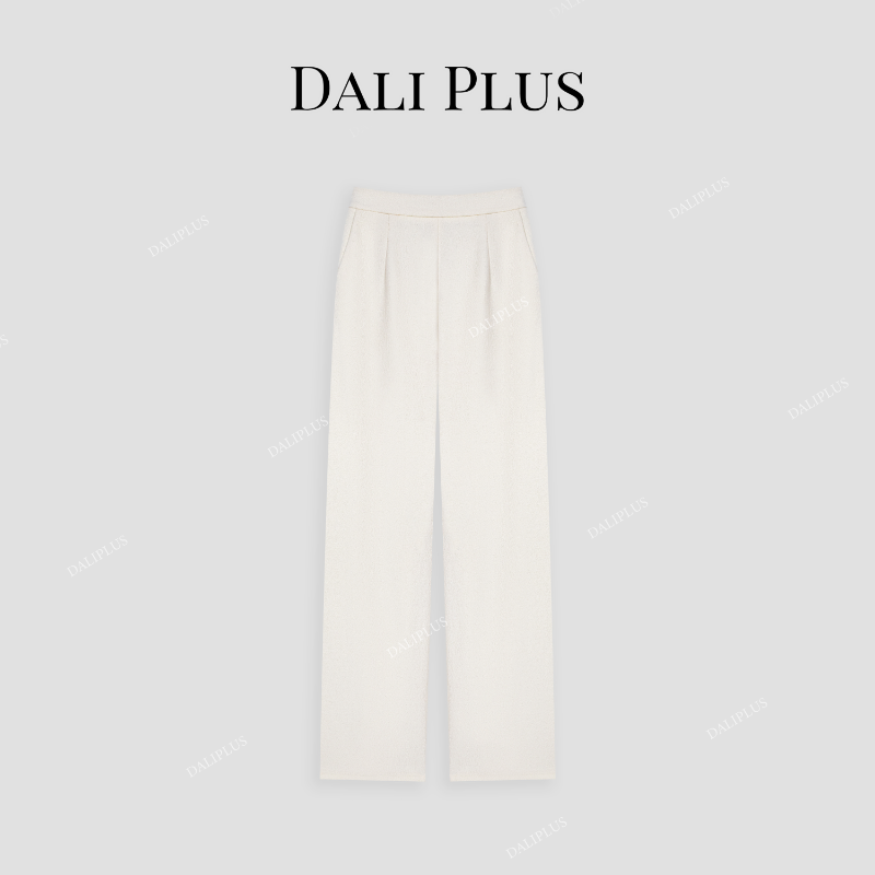 大李plus桑蚕丝羊 毛 秋冬雪绒肌理松紧腰白色拖地长裤-D4XL0153
