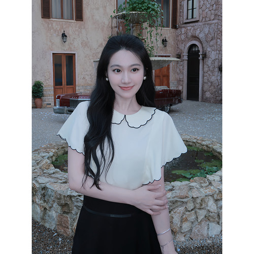 娃娃领桑蚕丝短袖衬衫女夏季