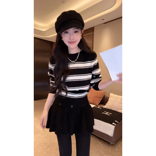 过年战袍羊驼毛混纺针织D5MM3366 大李plus 可拆卸条纹毛衣裙