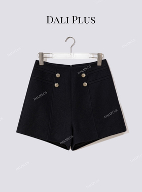 大李plus“羊绒绵羊毛醋酸呢子短裤”黑金高腰百搭短裤-D5ST1497