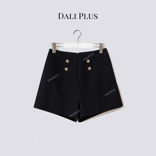 D5ST1497 黑金高腰百搭短裤 大李plus 羊绒绵羊毛醋酸呢子短裤