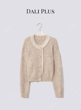 “高克重苏力羊驼毛”钉珠蕾丝边套头针织衫-D5CH4619