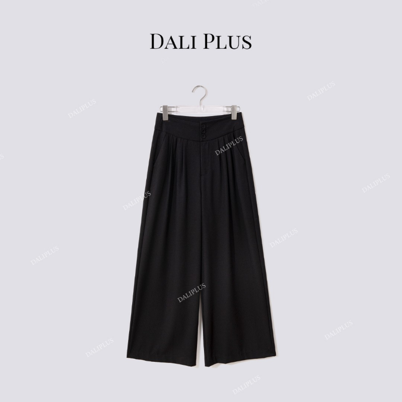 DALI PLUS“三粒扣长裤”气质简约高腰百搭阔腿裤-D5MM2819