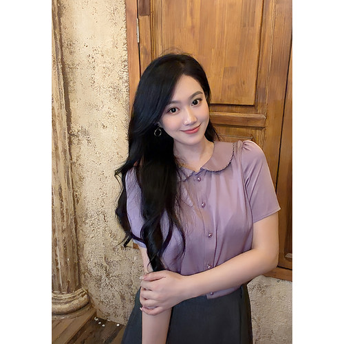 大李plus两面穿缎面桑蚕丝衬衫女夏季娃娃领法式优雅高级感上衣