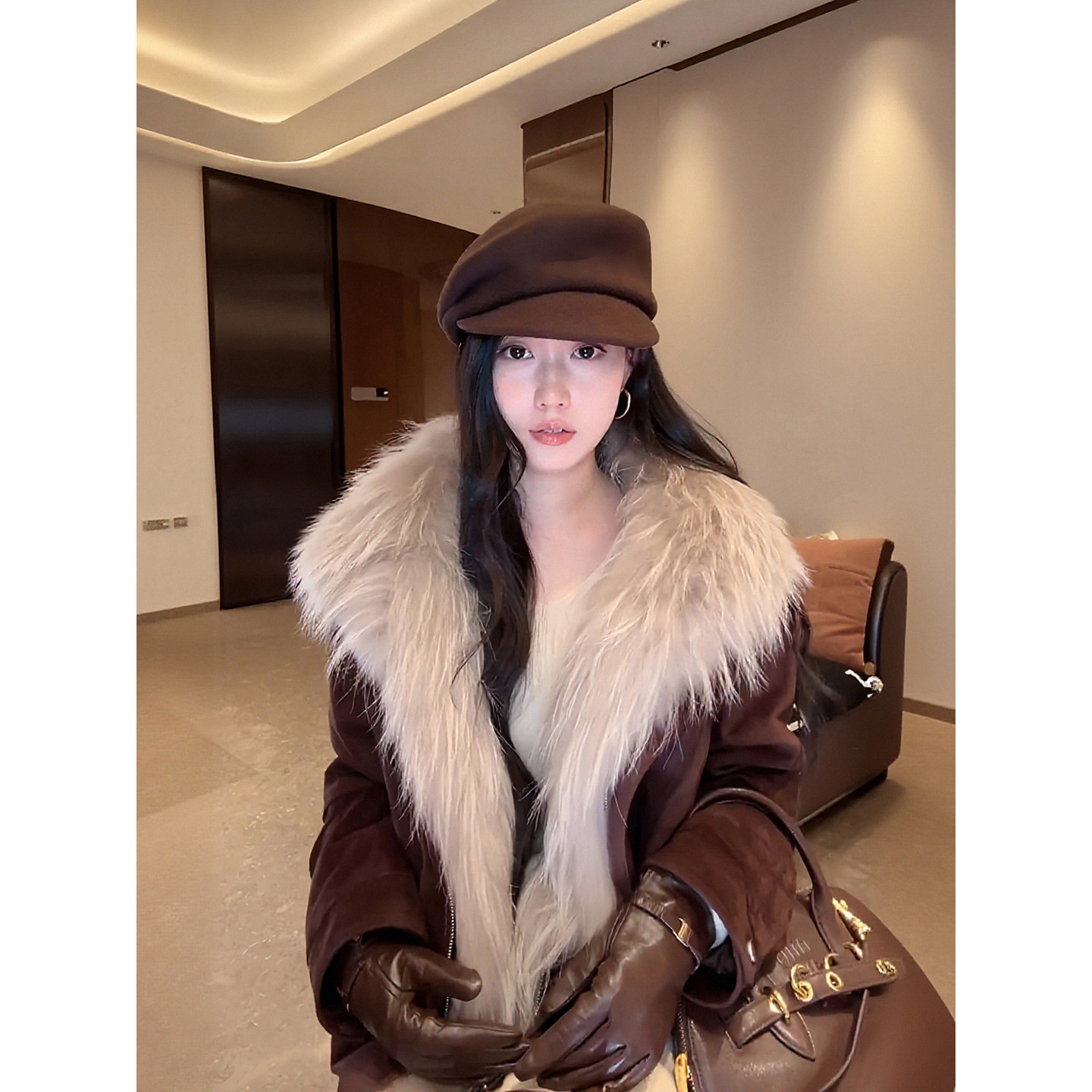 巴恩风貉子毛领90白鹅绒羽绒服