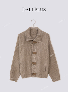 “山羊绒+绵羊毛”拼皮翻领针织衫-D5CH5169